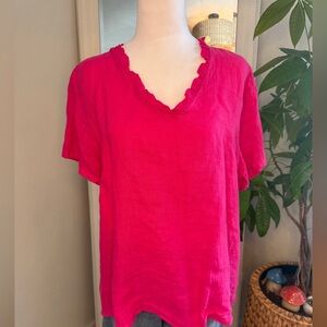 M Made In Italy Vibrant Pink V-Neck Ruffle  Blouse